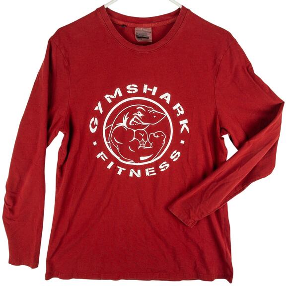 Gymshark T-Shirt Men’s Large Athletic Fit Red Long Sleeve Graphic Legacy Shark - Picture 1 of 10